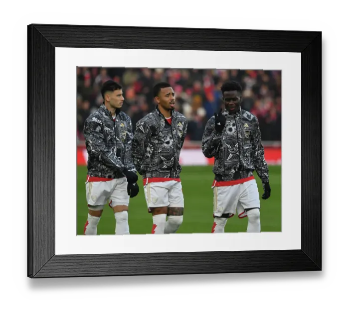 Framed Print : Arsenal's Saka and Jesus Prepare for Wolverhampton Clash (2023-24 Premier League)