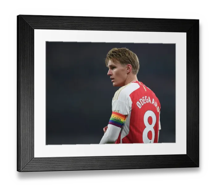 Framed Print : Arsenal's Martin Odegaard Supports Rainbow Laces Campaign as Captain vs. Wolverhampton Wanderers (2023-24)