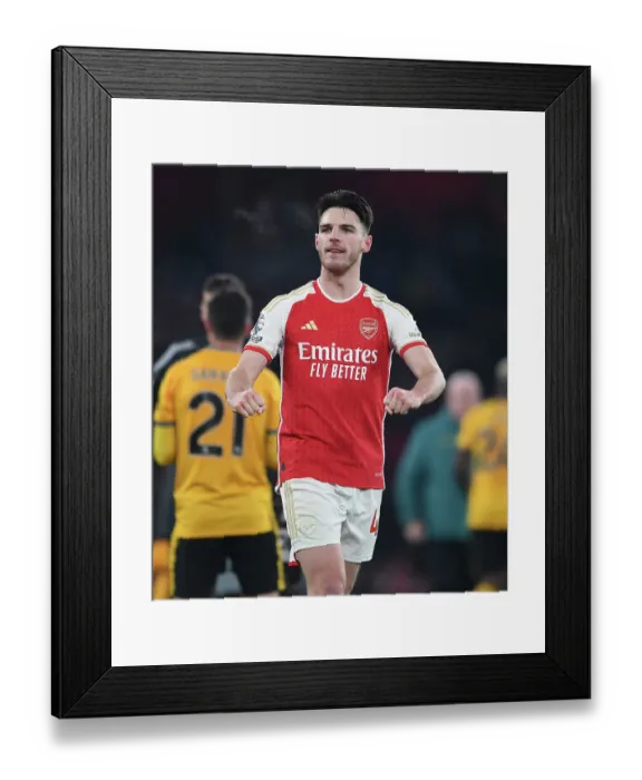 Framed Print : Arsenal's Thrilling Victory over Wolverhampton Wanderers in the 2023-24 Premier League: Declan Rice Celebrates at Emirates Stadium Framed Print : Arsenal's Thrilling Victory over Wolverhampton Wanderers in the 2023-24 Premier League: Declan Rice Celebrates at Emirates Stadium