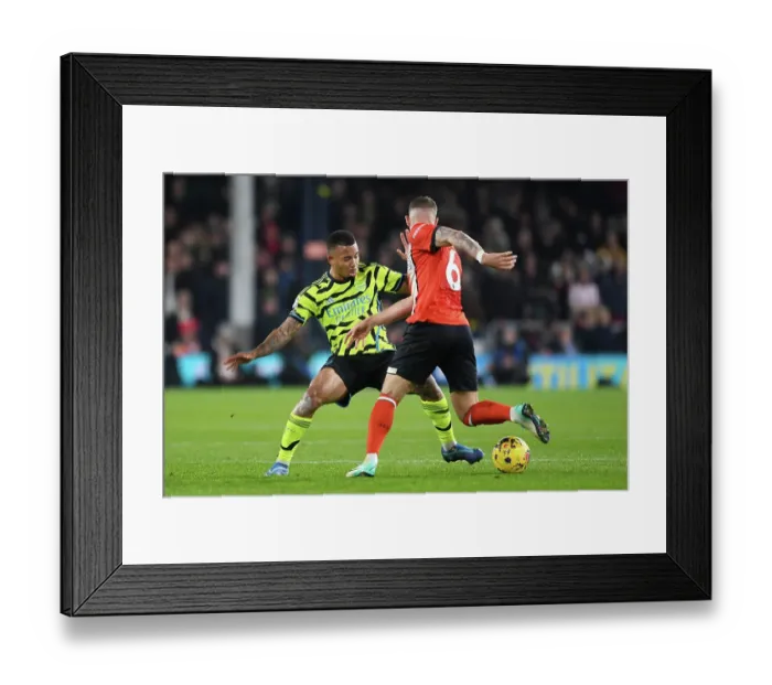 Framed Print : Gabriel Jesus vs Ross Barkley: Intense Clash in Luton Town vs Arsenal FC Premier League Match, 2023-24