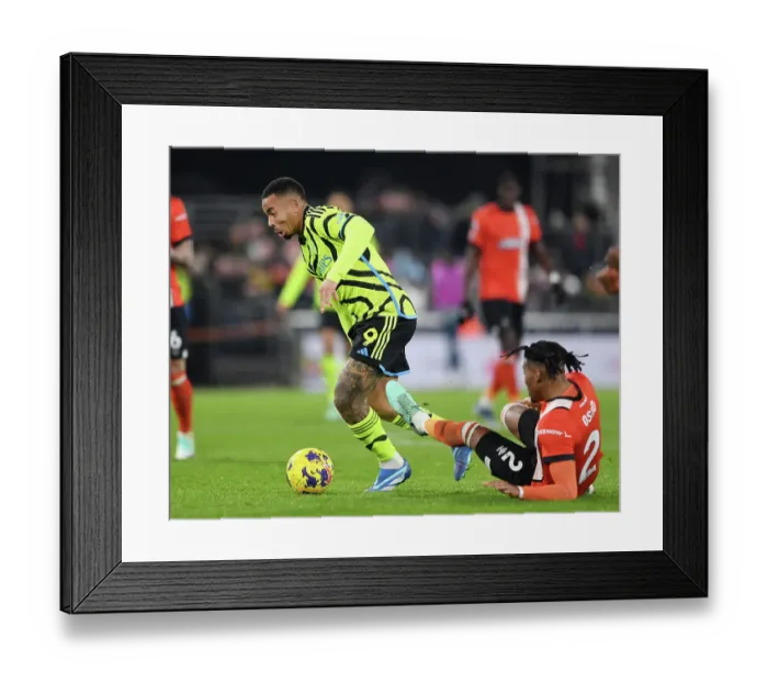 Framed Print : Gabriel Jesus Faces Off Against Luton Town's Gabriel Osho: Intense Action from the Arsenal vs. Luton Premier League Match (2023-24)