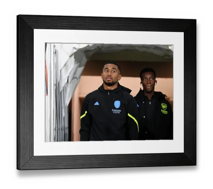 Framed Print : Arsenal Players Eddie Nketiah and Reiss Nelson Inspecting Kenilworth Road Pitch Before Luton Town Match (2023-24)
