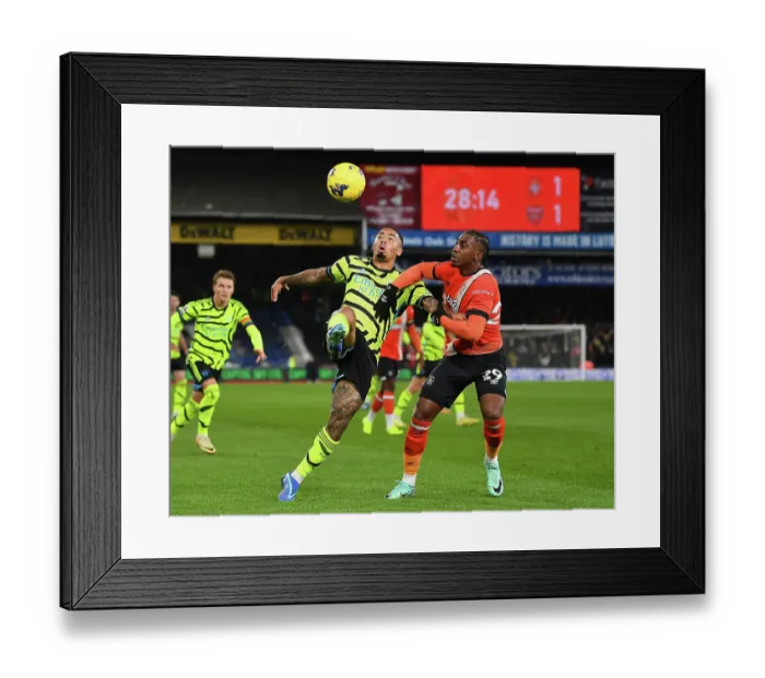 Framed Print : Gabriel Jesus vs Amari Bell: Intense Battle at Luton Town's Kenilworth Road - Arsenal vs Luton Premier League Clash 2023-24