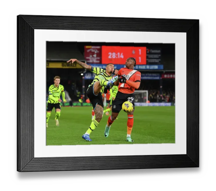Framed Print : Gabriel Jesus vs Amari Bell: A Premier League Showdown at Luton Town Framed Print : Gabriel Jesus vs Amari Bell: A Premier League Showdown at Luton Town