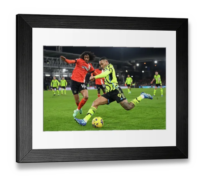 Framed Print : Gabriel Jesus vs Tahith Chong: Intense Battle at Luton Town's Kenilworth Road - Arsenal vs Luton Premier League Clash 2023-24