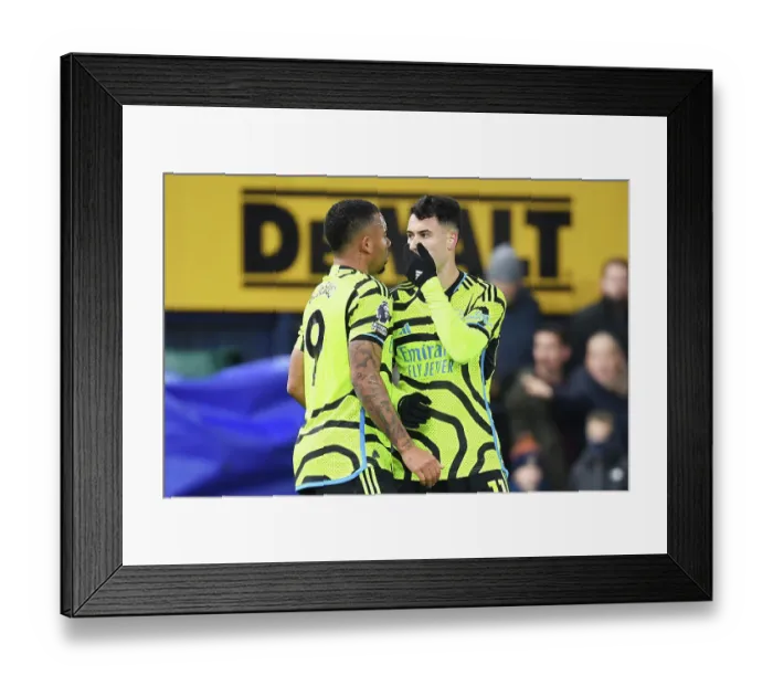 Framed Print : Martinelli and Jesus Celebrate Arsenal's First Goal Against Luton Town (2023-24)