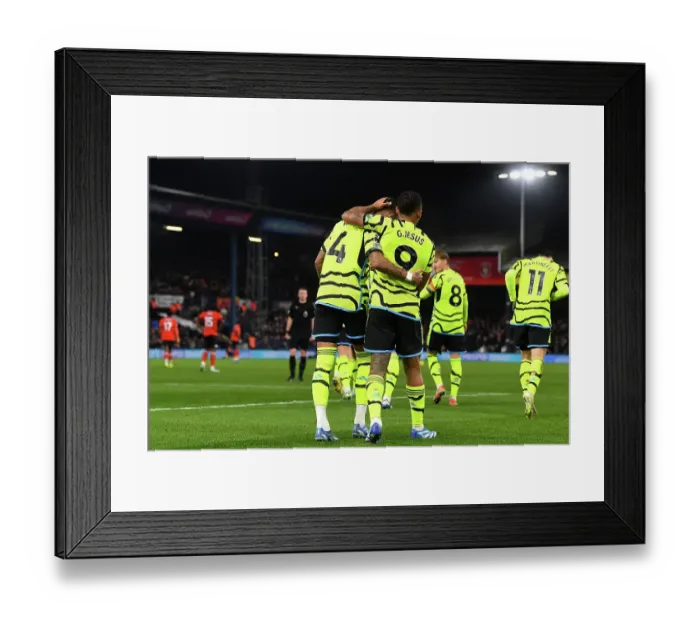 Framed Print : Arsenal's Ben White and Gabriel Jesus Celebrate Goal Against Luton Town (2023-24)