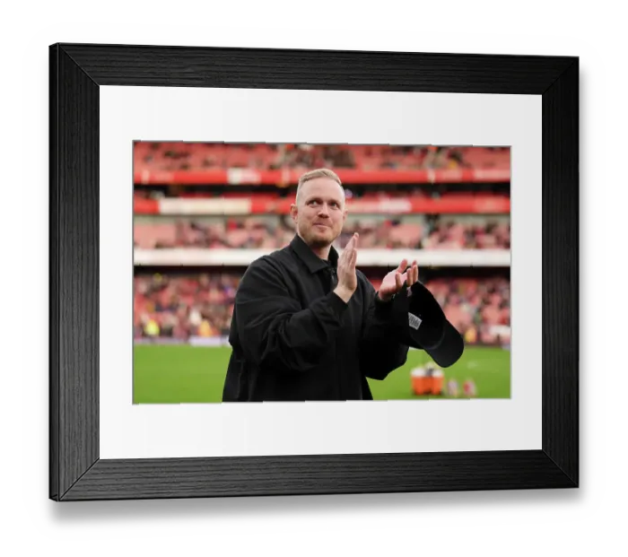 Framed Print : Arsenal Women's Super League Victory: Jonas Eidevall Celebrates with Fans at Emirates Stadium (2023-24)