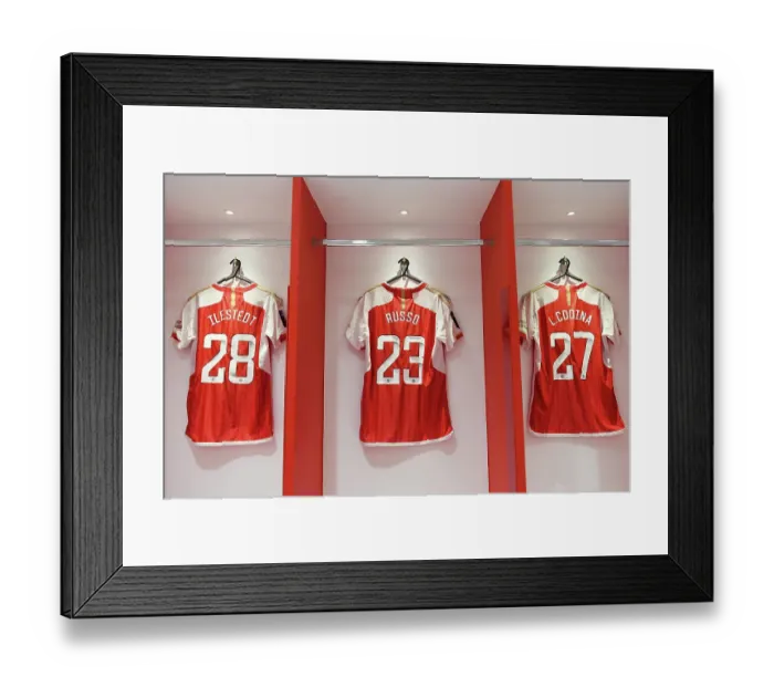 Framed Print : Arsenal FC: Pre-Match Focus - Arsenal Women's Dressing Room, 2023-24: Amanda Ilestedt, Alessia Russo, and Laia Codina Prepare for Arsenal vs Chelsea (Exclusive)