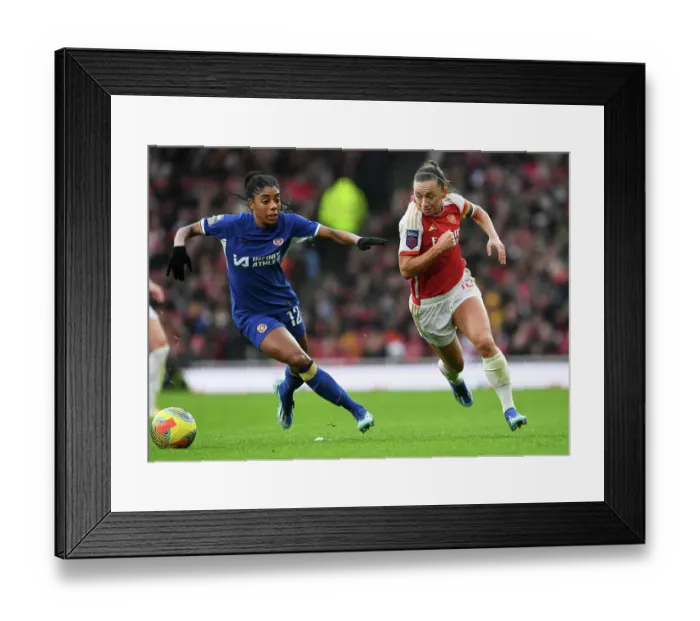 Framed Print : Arsenal vs. Chelsea Women: McCabe vs. Lawrence Clash in the 2023-24 Barclays WSL - A Battle at the Emirates Framed Print : Arsenal vs. Chelsea Women: McCabe vs. Lawrence Clash in the 2023-24 Barclays WSL - A Battle at the Emirates