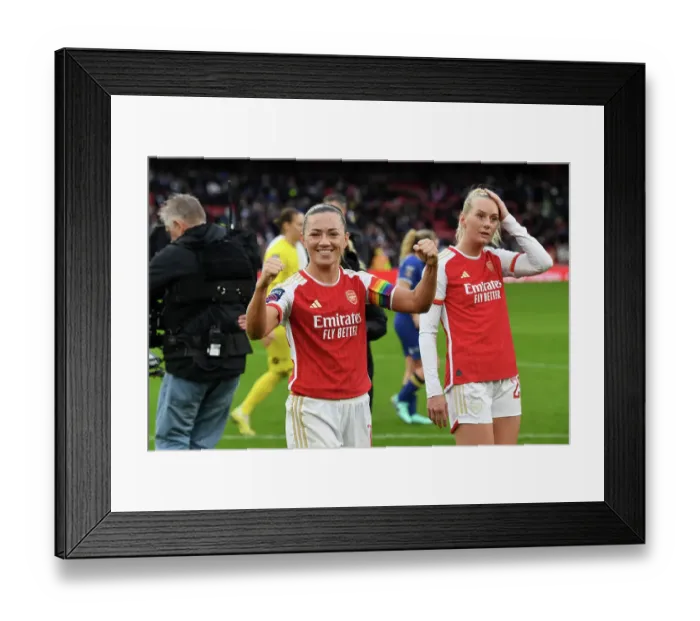 Framed Print : Arsenal Women's Super League Victory: Katie McCabe Celebrates Over Chelsea FC at Emirates Stadium (2023-24)
