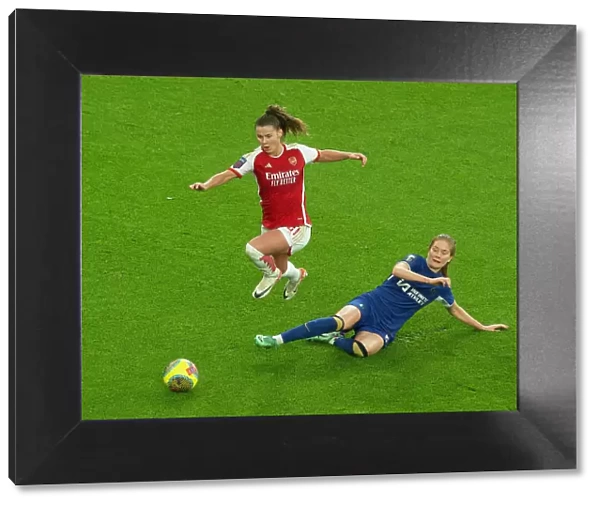 Arsenal vs. Chelsea: Clash in the Barclays Women's Super League (2023-24) - Pelova Leaps Over Nusken