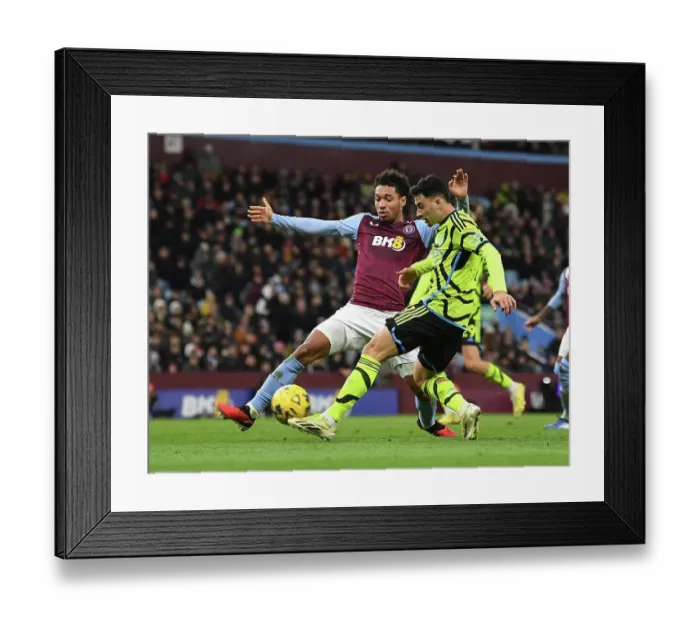 Framed Print : Martinelli Faces Kamara: Intense Shootout at Villa Park - Aston Villa vs Arsenal, Premier League 2023-24