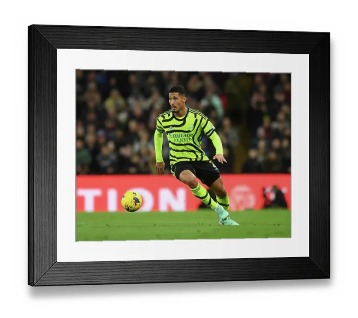 Framed Print : William Saliba in Action: Arsenal vs. Aston Villa, Premier League 2023-24