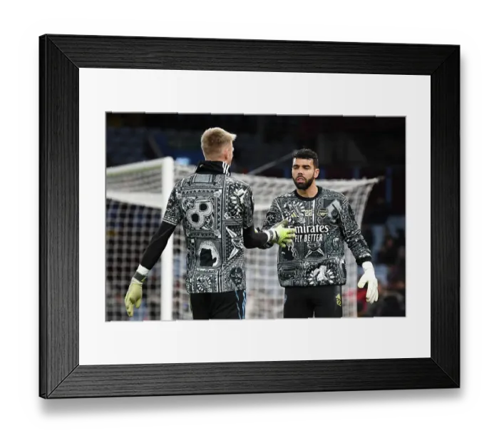 Framed Print : Arsenal Goalkeepers Ramsdale and Raya Engage in Pre-Match Warm-Up at Aston Villa, 2023-24 Premier League