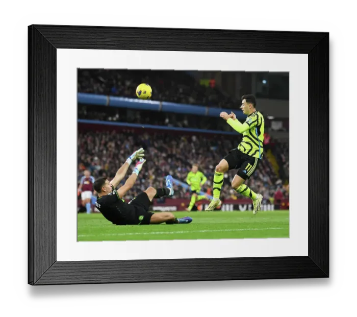 Framed Print : Martinelli vs Martinez: Intense Clash Between Aston Villa and Arsenal FC in Premier League (2023-24)