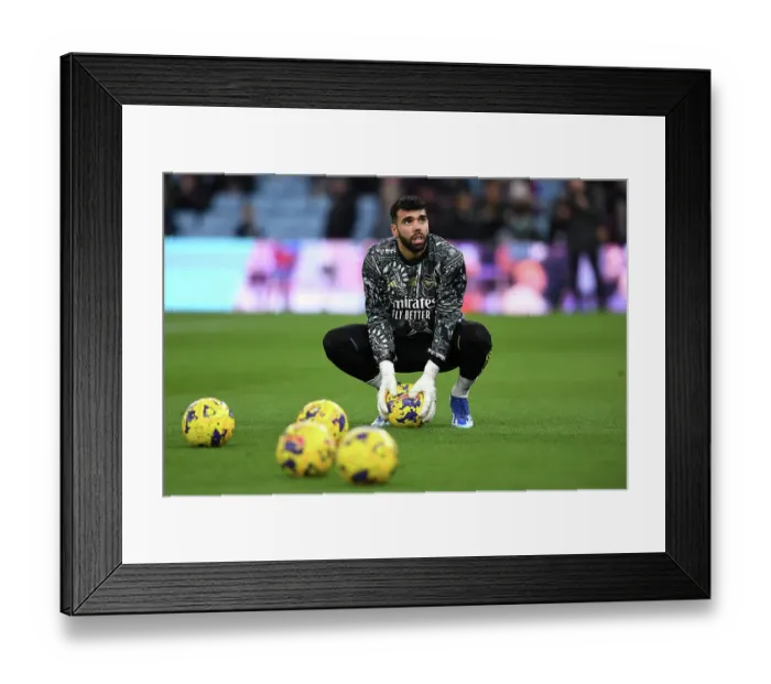Framed Print : Arsenal's David Raya Prepares for Aston Villa Clash in Premier League (Aston Villa vs Arsenal, 2023-24)