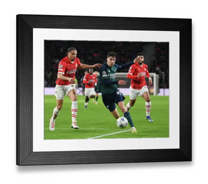 Framed Print : Champions League Showdown: Havertz vs. Obispo - Arsenal vs. PSV Eindhoven (2023-24) - Battle of the Midfield Maestros Framed Print : Champions League Showdown: Havertz vs. Obispo - Arsenal vs. PSV Eindhoven (2023-24) - Battle of the Midfield Maestros