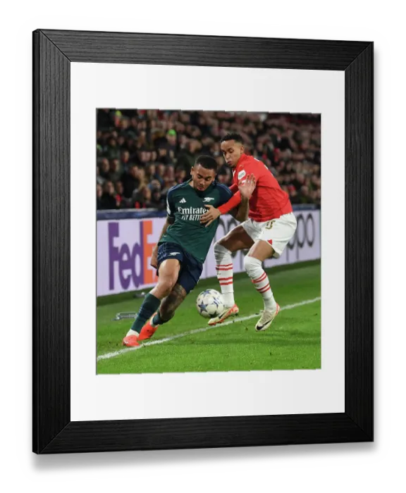 Framed Print : Gabriel Jesus vs. PSV Eindhoven: Arsenal's Star Forward Clashes in Champions League Showdown Framed Print : Gabriel Jesus vs. PSV Eindhoven: Arsenal's Star Forward Clashes in Champions League Showdown