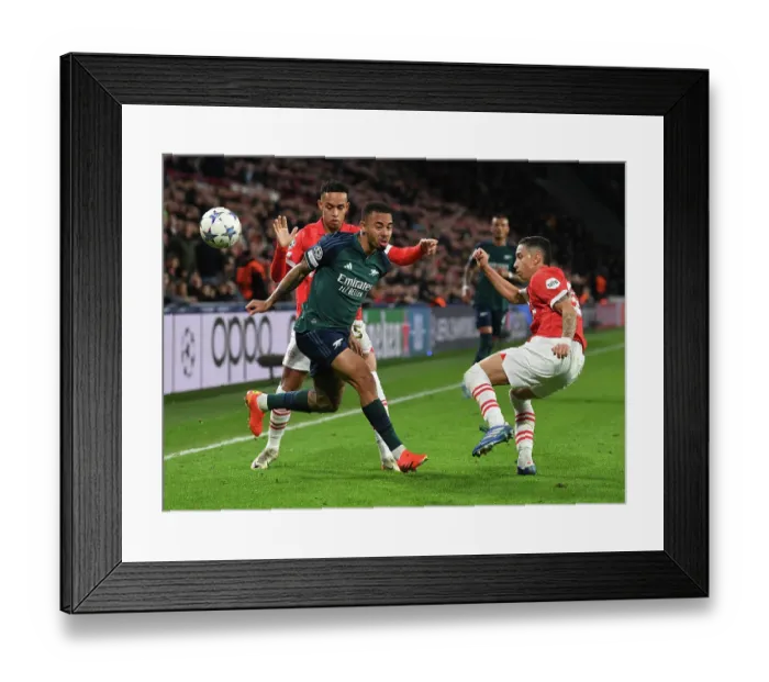 Framed Print : Gabriel Jesus Goes Head-to-Head: Arsenal vs. PSV Eindhoven in Champions League Showdown