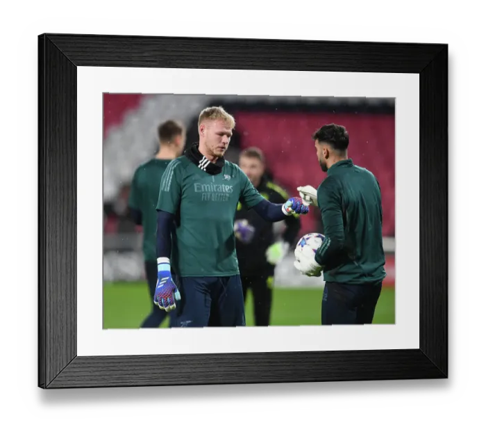 Framed Print : Arsenal FC Players Aaron Ramsdale and David Raya Warm Up Ahead of PSV Eindhoven Clash in 2023-24 UEFA Champions League Framed Print : Arsenal FC Players Aaron Ramsdale and David Raya Warm Up Ahead of PSV Eindhoven Clash in 2023-24 UEFA Champions League