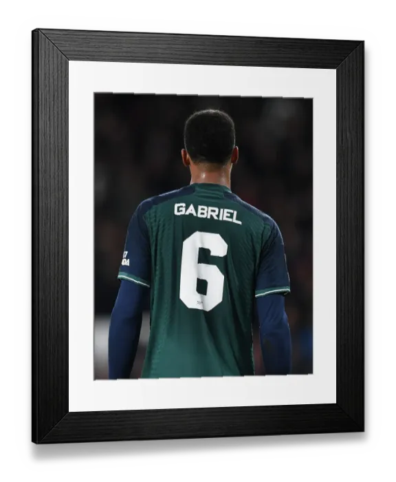 Framed Print : Champions League Group B: Arsenal's Gabriel Magalhaes Faces Off Against PSV Eindhoven at Philips Stadion