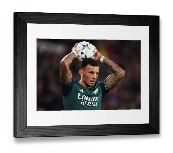 Framed Print : Champions League Group B: Arsenal's Ben White at Philips Stadion vs PSV Eindhoven (December 2023)
