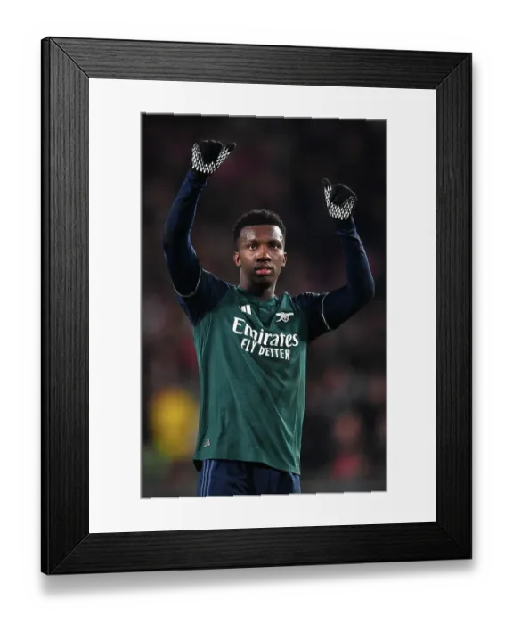 Framed Print : Arsenal's Eddie Nketiah Celebrates with Fans after PSV Victory in Champions League Group Stage