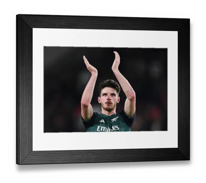 Framed Print : Arsenal's Declan Rice Celebrates UEFA Champions League Victory with Fans at PSV Eindhoven