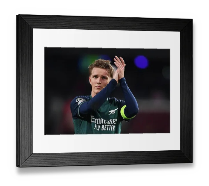 Framed Print : Arsenal's Martin Odegaard Applauding Fans: PSV Eindhoven vs Arsenal, UEFA Champions League 2023-24