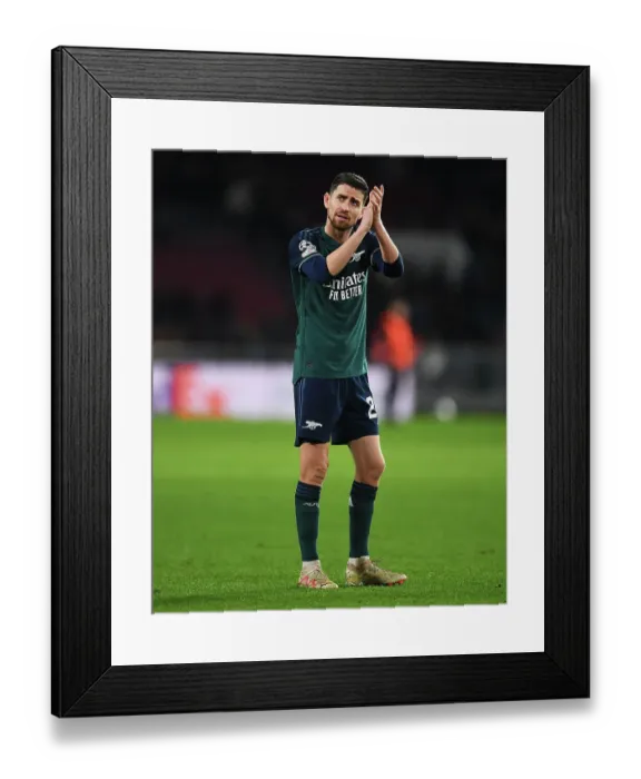 Framed Print : Arsenal's Jorginho Celebrates in Eindhoven: PSV vs Arsenal, UEFA Champions League 2023 / 24