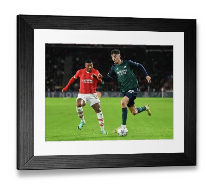Framed Print : Havertz vs. Van Aanholt: A Champions League Showdown - Arsenal vs. PSV Eindhoven: A Battle of Wits Framed Print : Havertz vs. Van Aanholt: A Champions League Showdown - Arsenal vs. PSV Eindhoven: A Battle of Wits