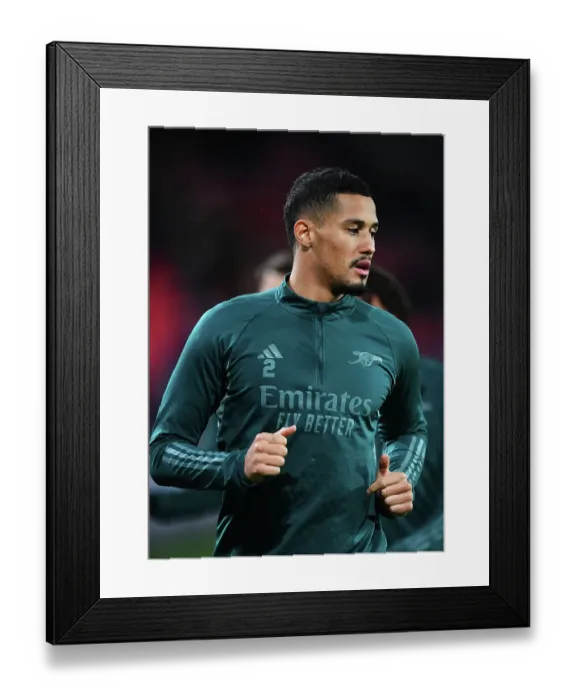 Framed Print : Arsenal's William Saliba Gears Up: PSV Eindhoven vs Arsenal, UEFA Champions League 2023 / 24 Framed Print : Arsenal's William Saliba Gears Up: PSV Eindhoven vs Arsenal, UEFA Champions League 2023 / 24