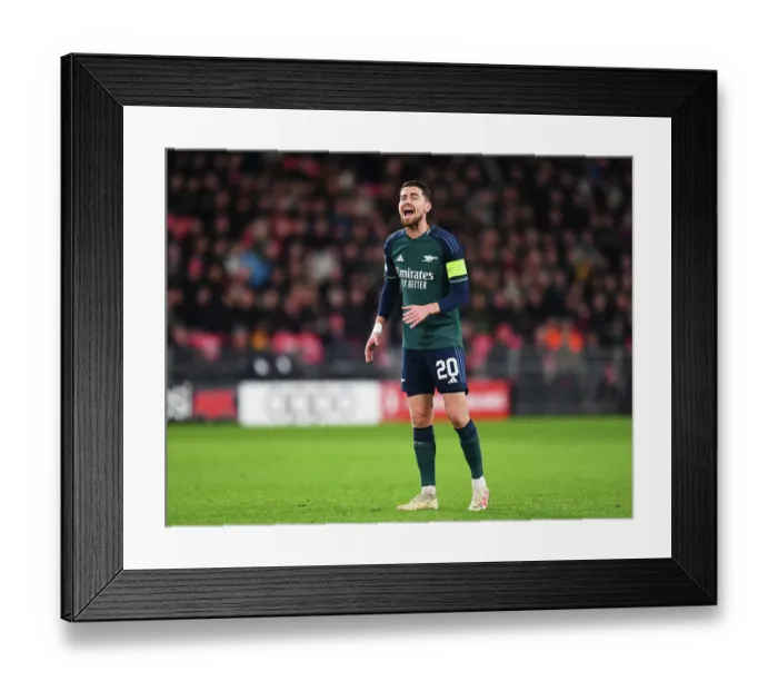 Framed Print : Arsenal's Jorginho Reacts During PSV Eindhoven Clash in 2023-24 UEFA Champions League