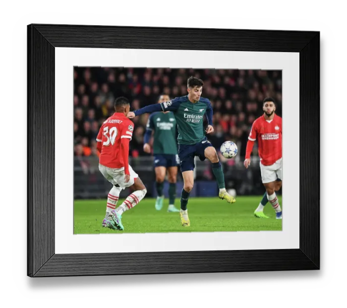 Framed Print : Havertz vs. van Aanholt: A Wing Battle in the Champions League - Arsenal vs. PSV Eindhoven (2023-24) Framed Print : Havertz vs. van Aanholt: A Wing Battle in the Champions League - Arsenal vs. PSV Eindhoven (2023-24)