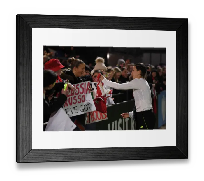 Framed Print : Arsenal Women Triumph Over Tottenham Hotspur in FA Women's Continental Tyres League Cup: Lotte Wubben-Moy Shares Victory Moment with Fan