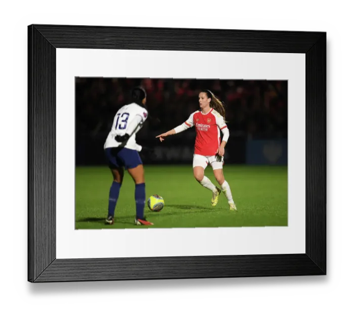 Framed Print : Intense Rivalry: Arsenal Women vs. Tottenham Hotspur Women in FA WSL Cup Clash - Laia Codina Stands Firm Against Asmita Ale's Pressure