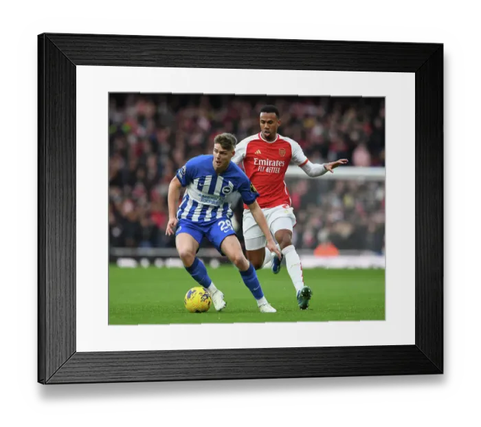 Framed Print : Arsenal's Gabriel Magalhaes Shuts Down Brighton's Evan Ferguson in 2023-24 Premier League Clash
