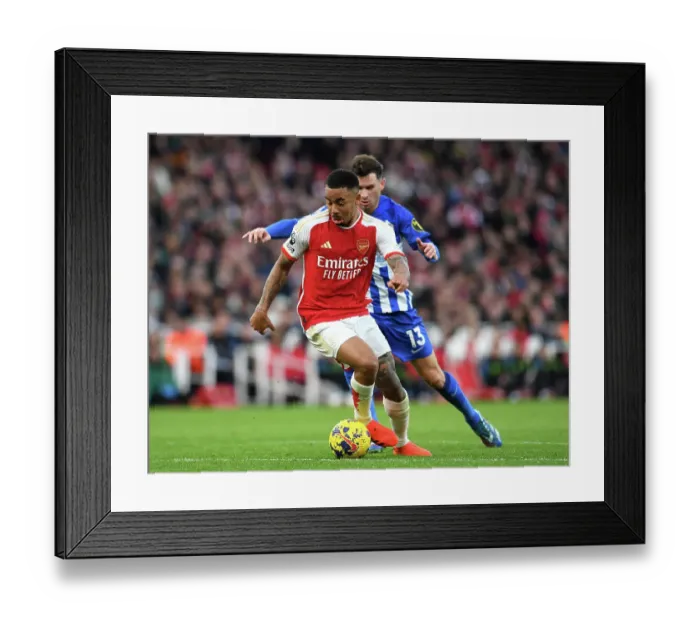 Framed Print : Arsenal vs Brighton: Gabriel Jesus Clash in Premier League Showdown (2023-24)