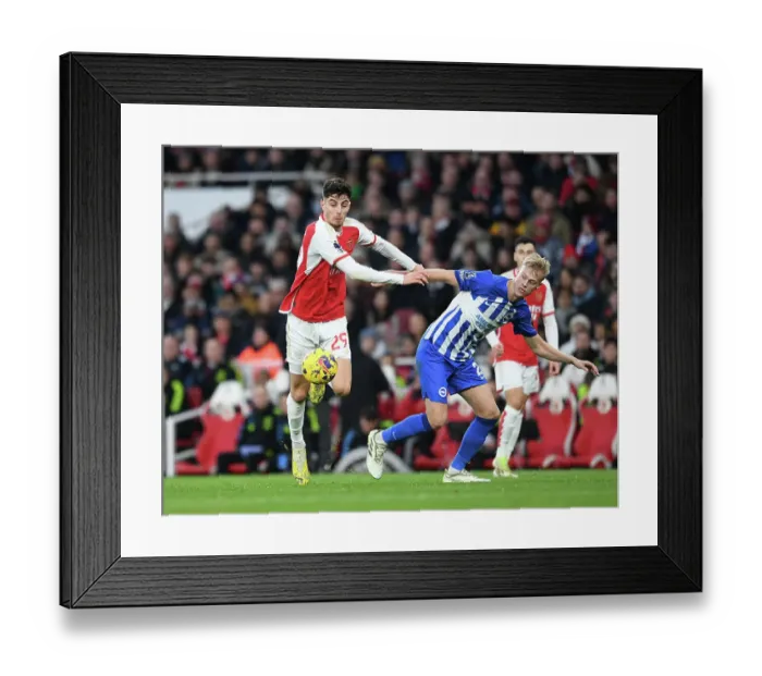 Framed Print : Arsenal vs Brighton: Clash between Havertz and van Hecke in the 2023-24 Premier League Framed Print : Arsenal vs Brighton: Clash between Havertz and van Hecke in the 2023-24 Premier League