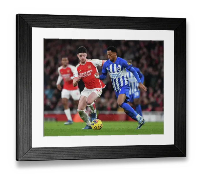 Framed Print : Arsenal vs Brighton: Declan Rice Closes In on Joao Pedro at Emirates Stadium (2023-24)