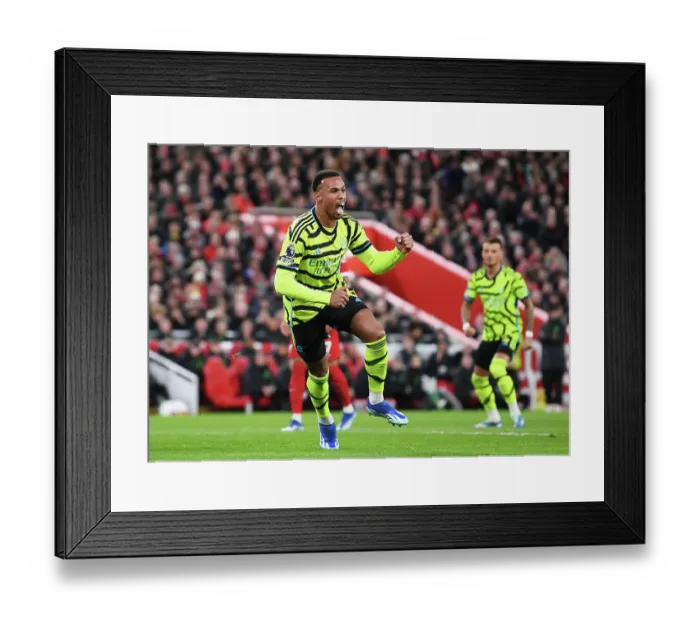 Framed Print : Gabriel Scores First: Arsenal at Anfield in the Premier League, 2023-24
