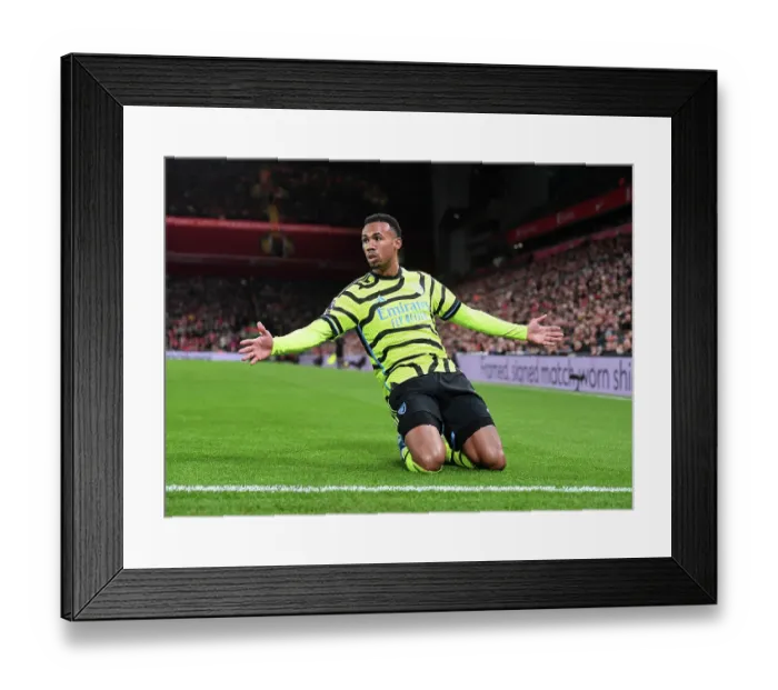 Framed Print : Gabriel Magalhaes Scores the Winner: Liverpool vs. Arsenal, Premier League 2023-24 Framed Print : Gabriel Magalhaes Scores the Winner: Liverpool vs. Arsenal, Premier League 2023-24
