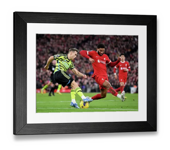 Framed Print : Trossard vs. Gomez: A Premier League Rivalry Ignites - Arsenal vs. Liverpool, 2023-24