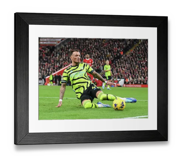 Framed Print : Arsenal's Ben White Faces Off Against Liverpool in Intense Premier League Showdown (2023-24)