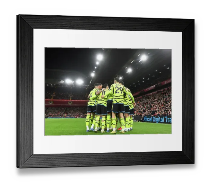 Framed Print : Gabriel's Goal: Arsenal Celebrate First at Anfield in 2023-24 Premier League Clash