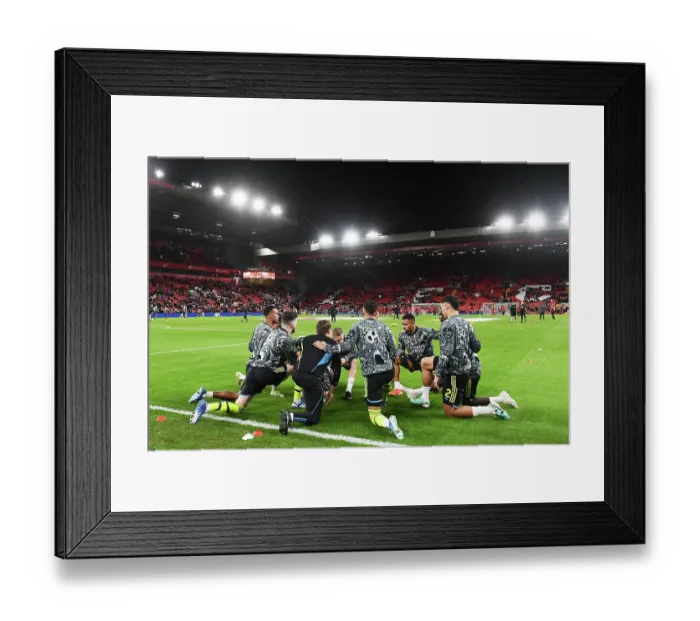 Framed Print : Arsenal's Pre-Match Warm-Up at Anfield: Liverpool vs Arsenal, Premier League 2023-24