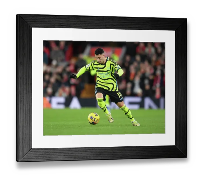 Framed Print : Martinelli's Intense Action: Liverpool vs. Arsenal, Premier League 2023-24 - A Riveting Moment at Anfield