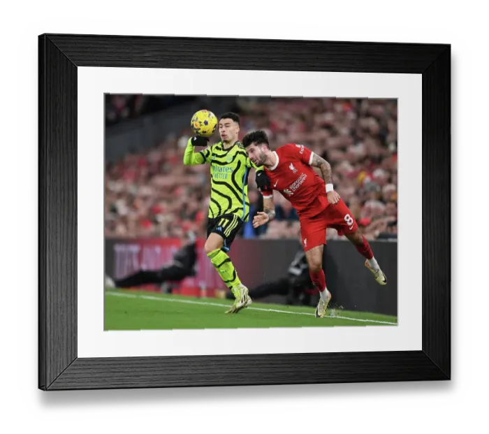 Framed Print : Martinelli vs. Szoboszlai: A Premier League Rivalry Ignites - Liverpool vs. Arsenal, 2023-24