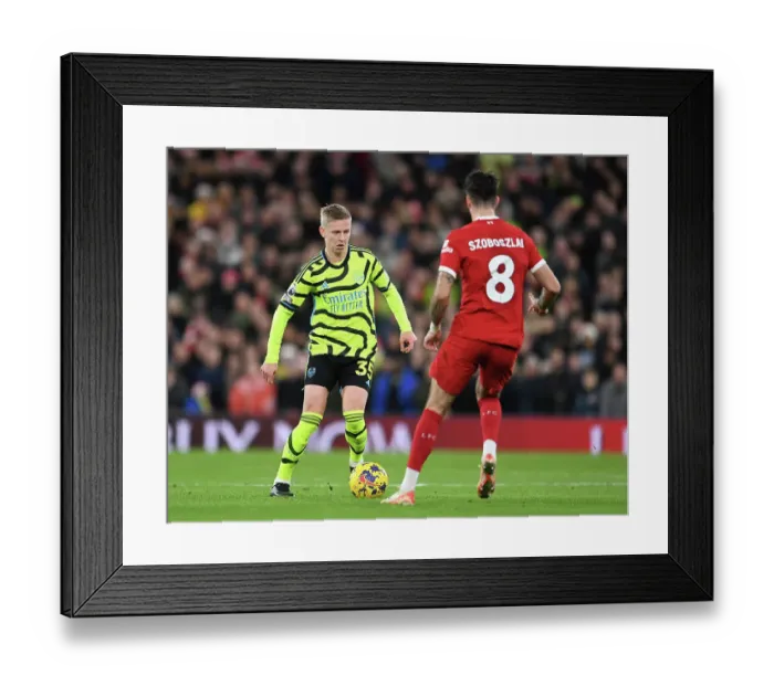 Framed Print : Arsenal's Oleksandr Zinchenko Faces Off Against Liverpool in the Premier League (2023-24)